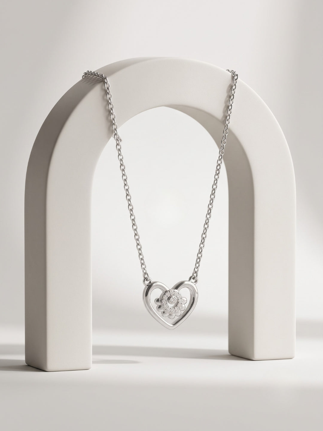 925 Sterling Silver Silver Bloom Heart Necklace for Women