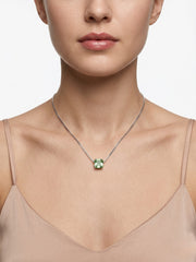 925 Sterling Silver Emerald Green Emerald-Cut Solitaire Pendant Necklace For Women