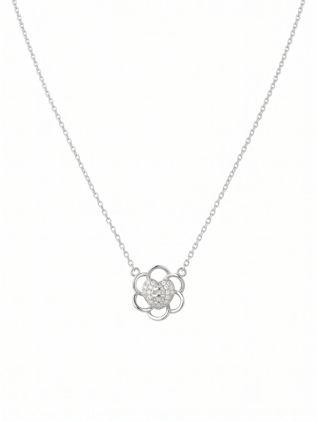 925 Sterling Silver Floral Heart CZ Pendant Necklace for Women
