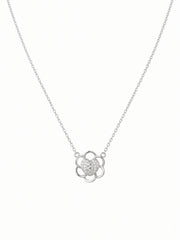 925 Sterling Silver Floral Heart CZ Pendant Necklace for Women