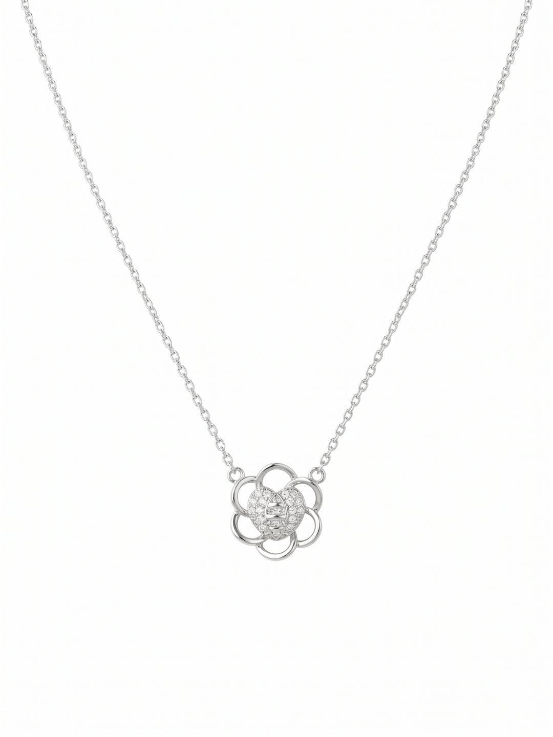 925 Sterling Silver Floral Heart CZ Pendant Necklace for Women