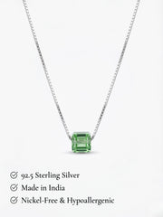 925 Sterling Silver Emerald Green Emerald-Cut Solitaire Pendant Necklace For Women