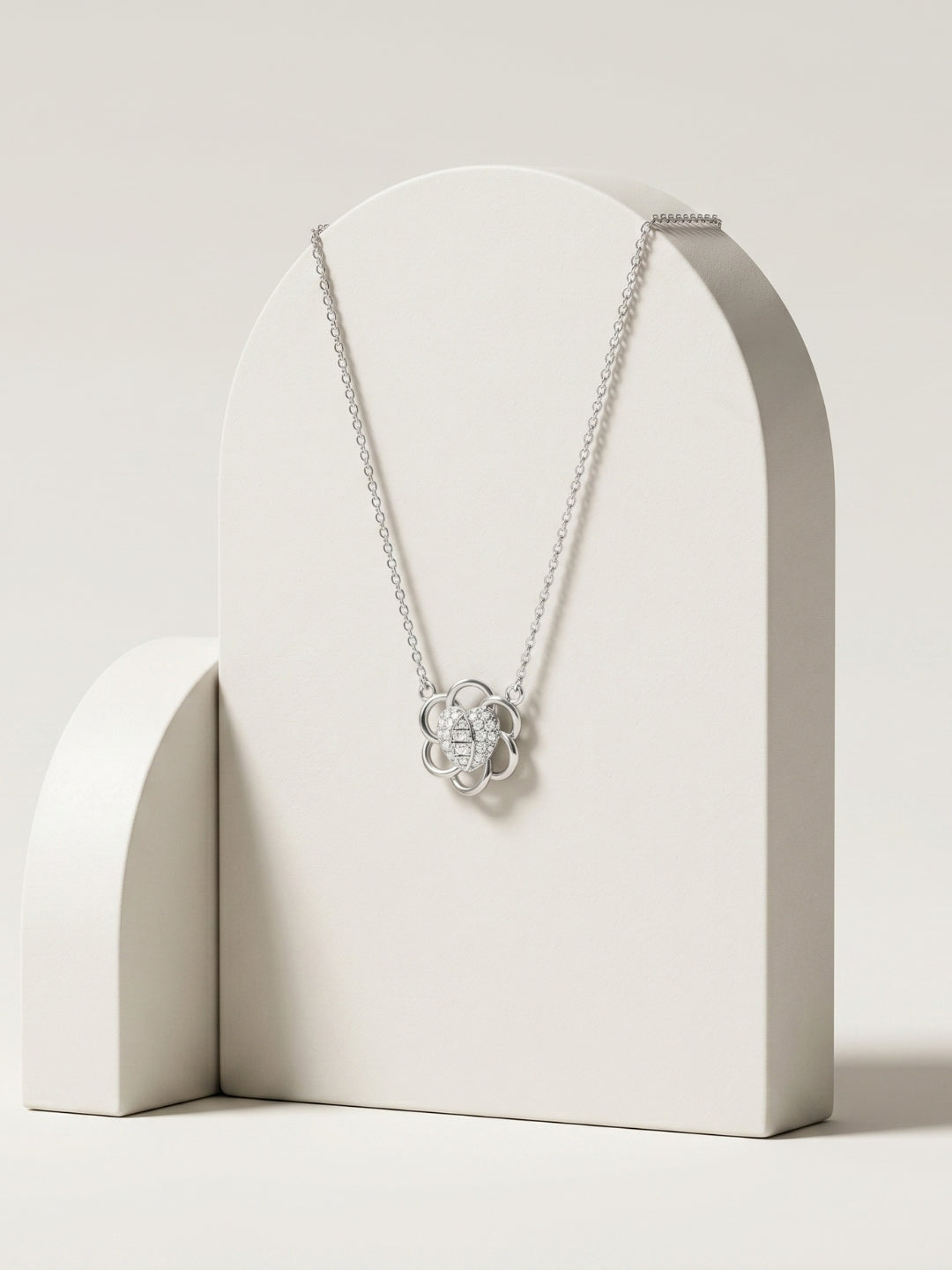 925 Sterling Silver Floral Heart CZ Pendant Necklace for Women