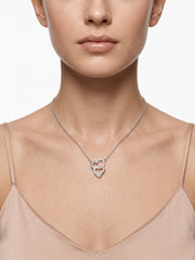 925 Sterling Silver Romantic Double Heart CZ Necklace for Women
