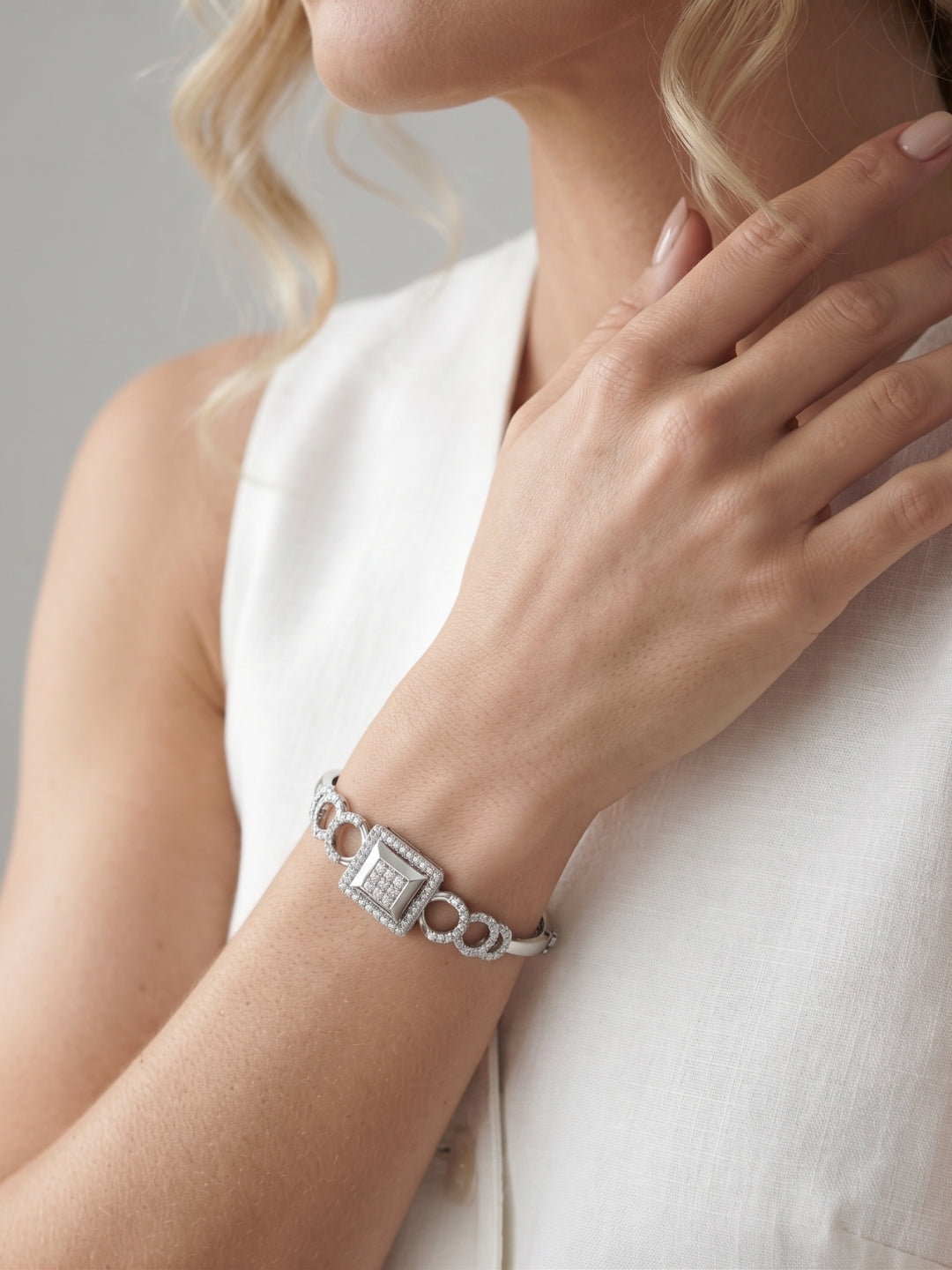 925 Silver Radiant Square Halo Bracelet for Women
