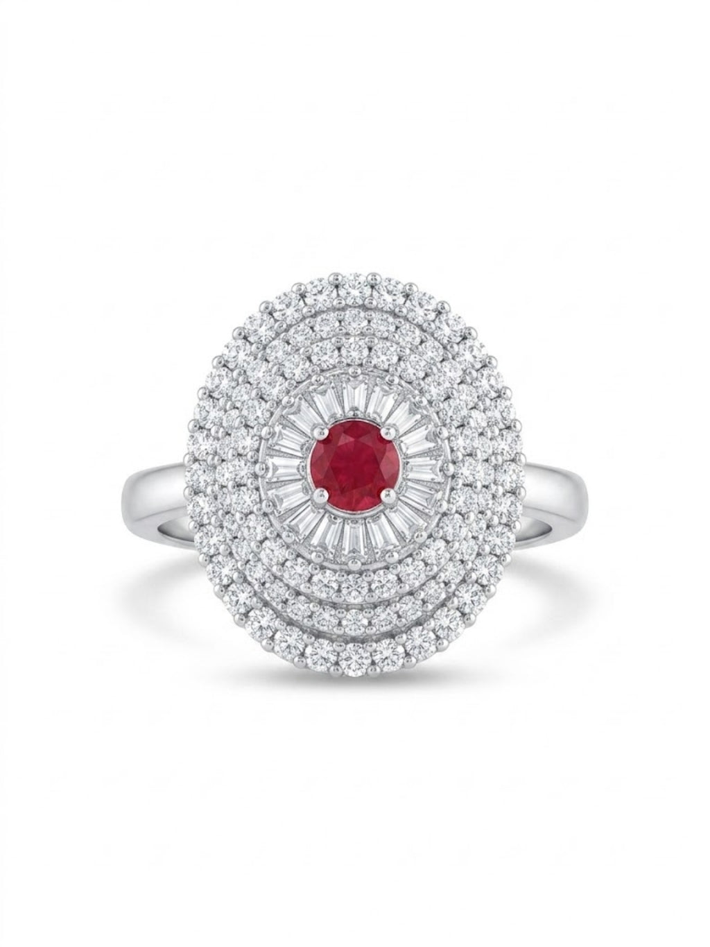 925 Silver Ruby Halo Glamour Ring for Women