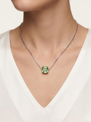 925 Sterling Silver Emerald Green Emerald-Cut Solitaire Pendant Necklace For Women