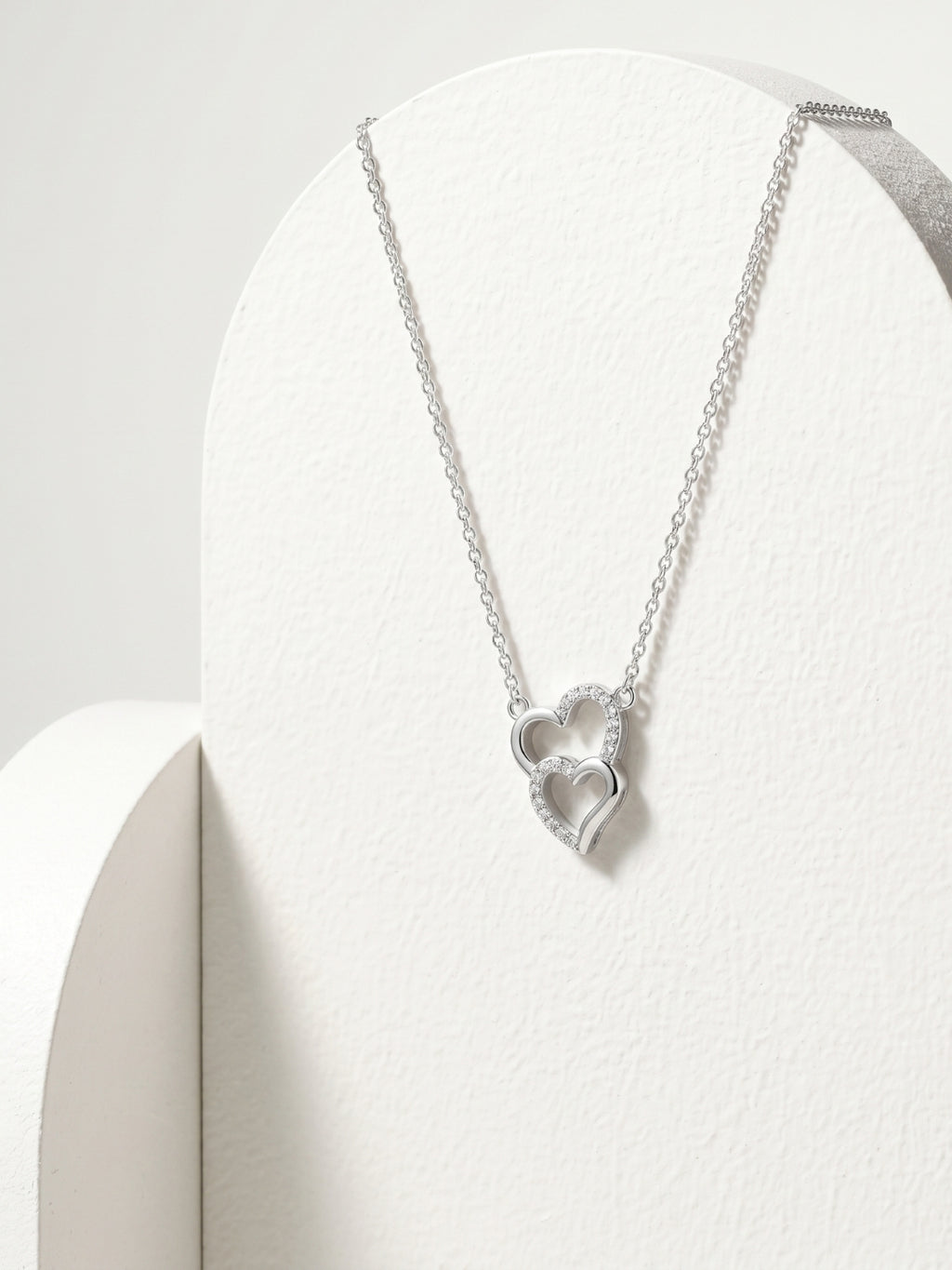 925 Sterling Silver Romantic Double Heart CZ Necklace for Women
