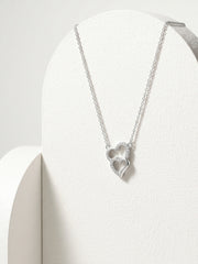 925 Sterling Silver Romantic Double Heart CZ Necklace for Women
