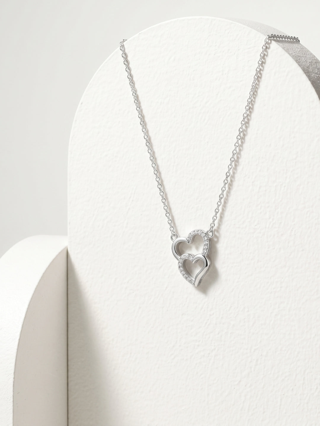 925 Sterling Silver Romantic Double Heart CZ Necklace for Women
