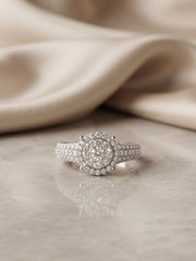 925 Silver Classic Halo Pave Ring for Women
