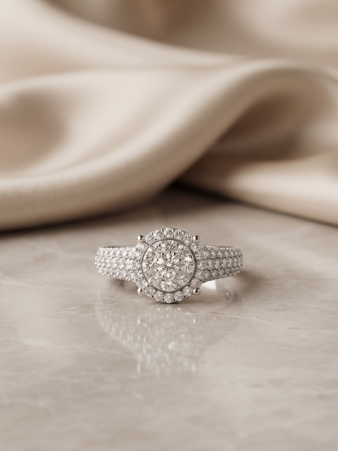 925 Silver Classic Halo Pave Ring for Women