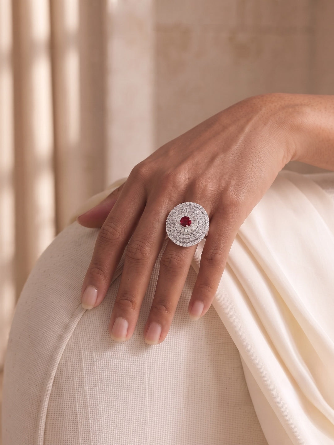 925 Silver Ruby Halo Glamour Ring for Women