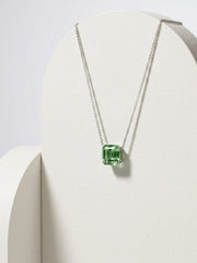 925 Sterling Silver Emerald Green Emerald-Cut Solitaire Pendant Necklace For Women