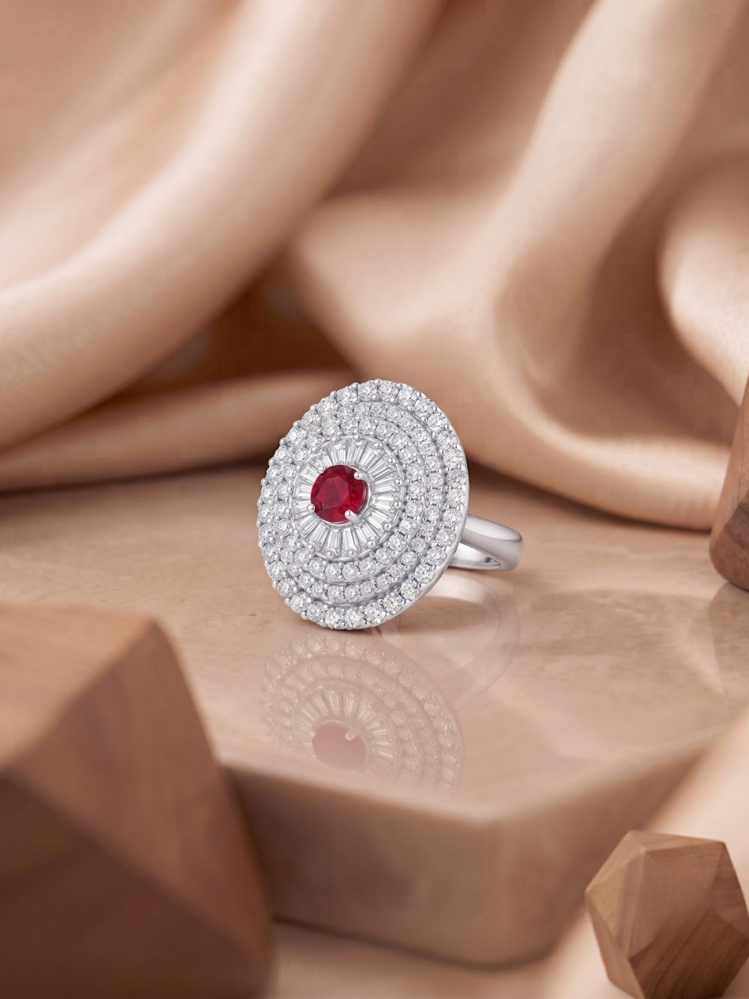 925 Silver Ruby Halo Glamour Ring for Women