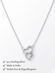 925 Sterling Silver Romantic Double Heart CZ Necklace for Women