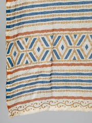 Women Cream & Gold Printed Straight Kurta With Plazo & Dupatta