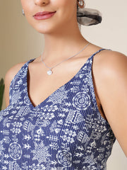 Women Blue Printed Straight Tunic