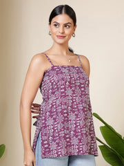 Women Purple Printed Straight Tunic