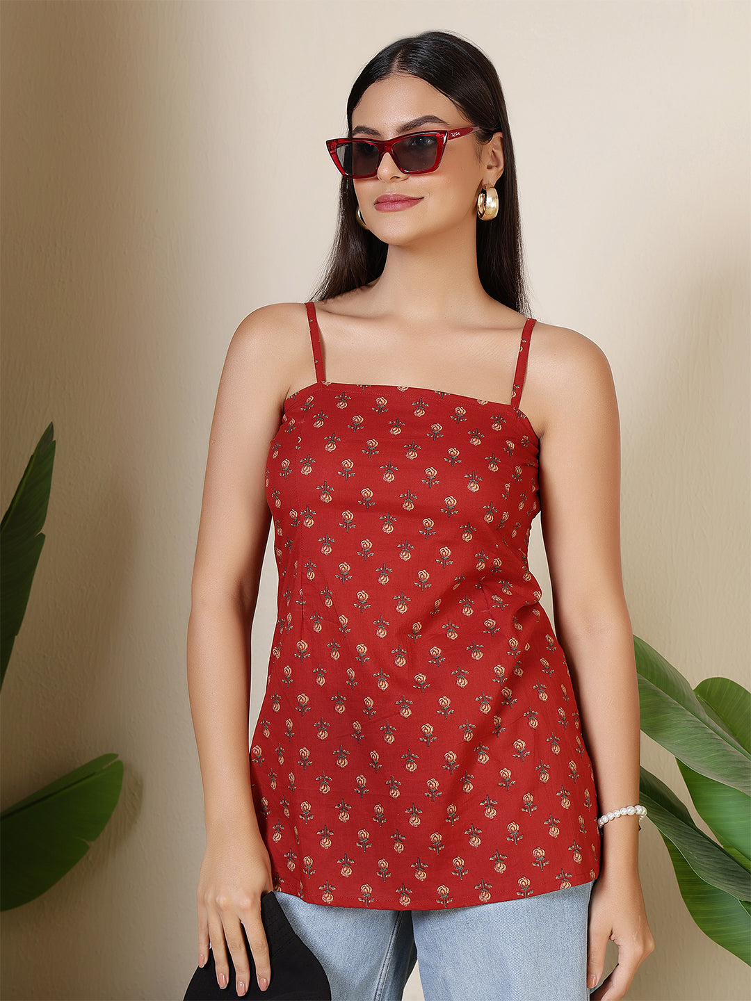 Women Maroon Printed Straight Tunic