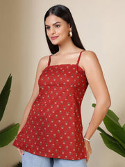 Women Maroon Printed Straight Tunic