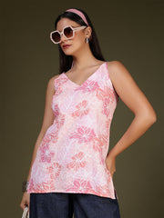 Women Pink Printed Straight Tunic