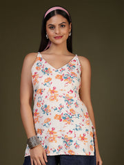 Women Off White Printed Straight Tunic
