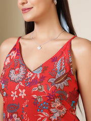 Women Maroon Printed Straight Tunic