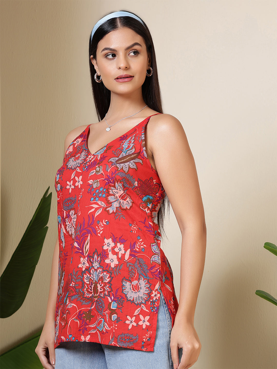 Women Maroon Printed Straight Tunic