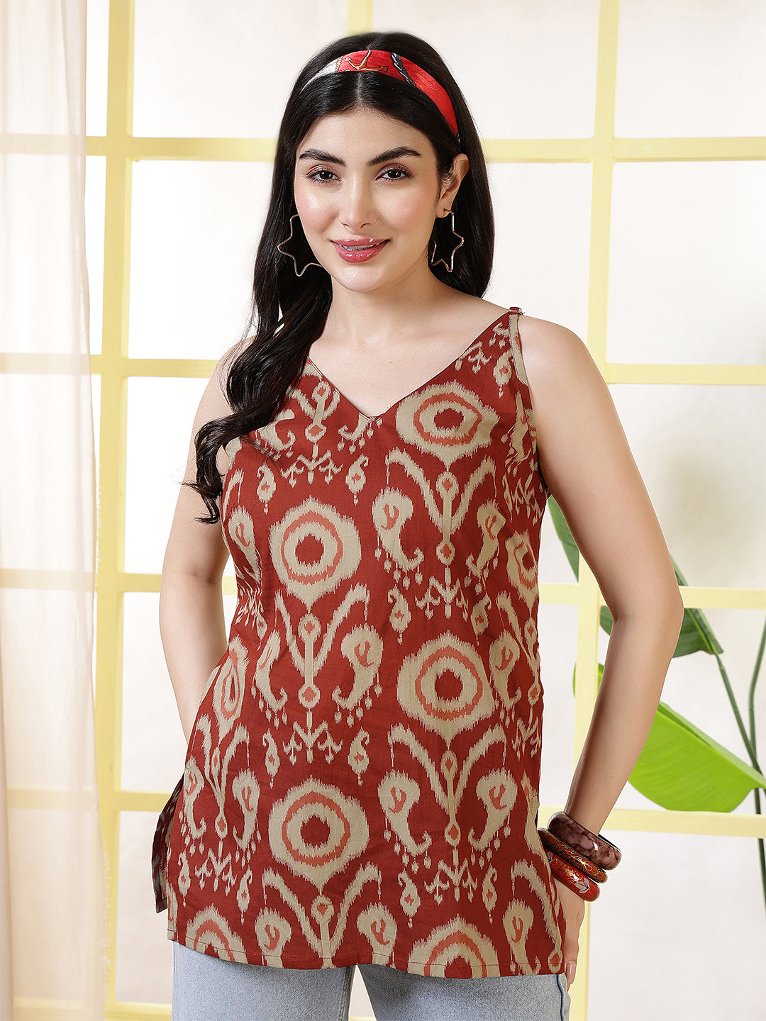 Women Rust Printed Straight Tunic