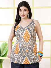 Women Grey Printed Straight Tunic