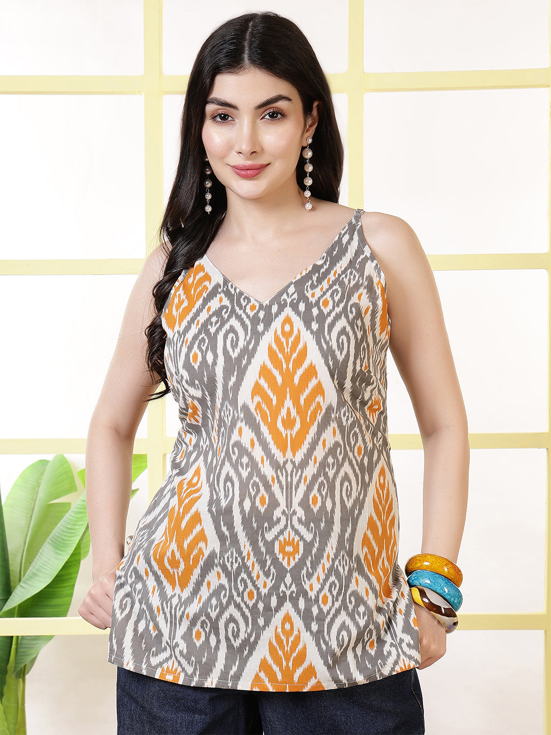 Women Grey Printed Straight Tunic
