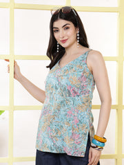Women Blue Printed Straight Tunic