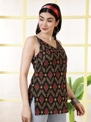 Women Black Printed Straight Tunic