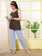 Women Black Printed Straight Tunic