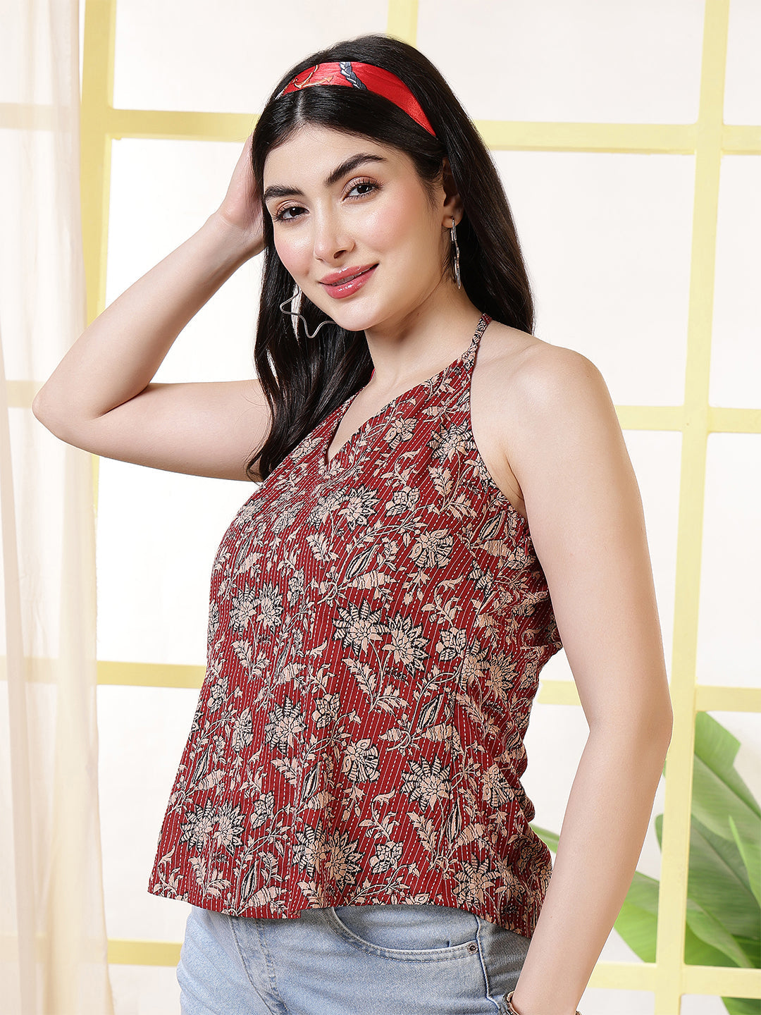 Women Maroon Printed Straight Tunic