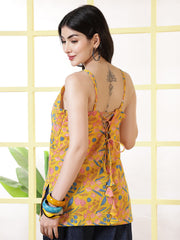 Women Yellow Printed Straight Tunic