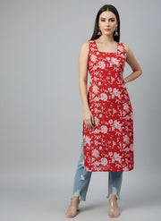 Red Printed Stylish Back Straight Sleeveless Kurta