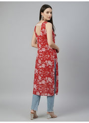 Red Printed Stylish Back Straight Sleeveless Kurta