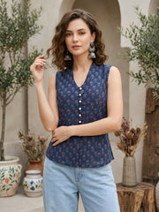 Women Blue Printed Top