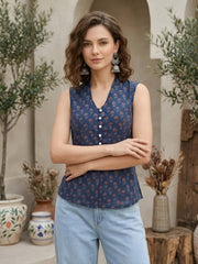 Women Blue Printed Top