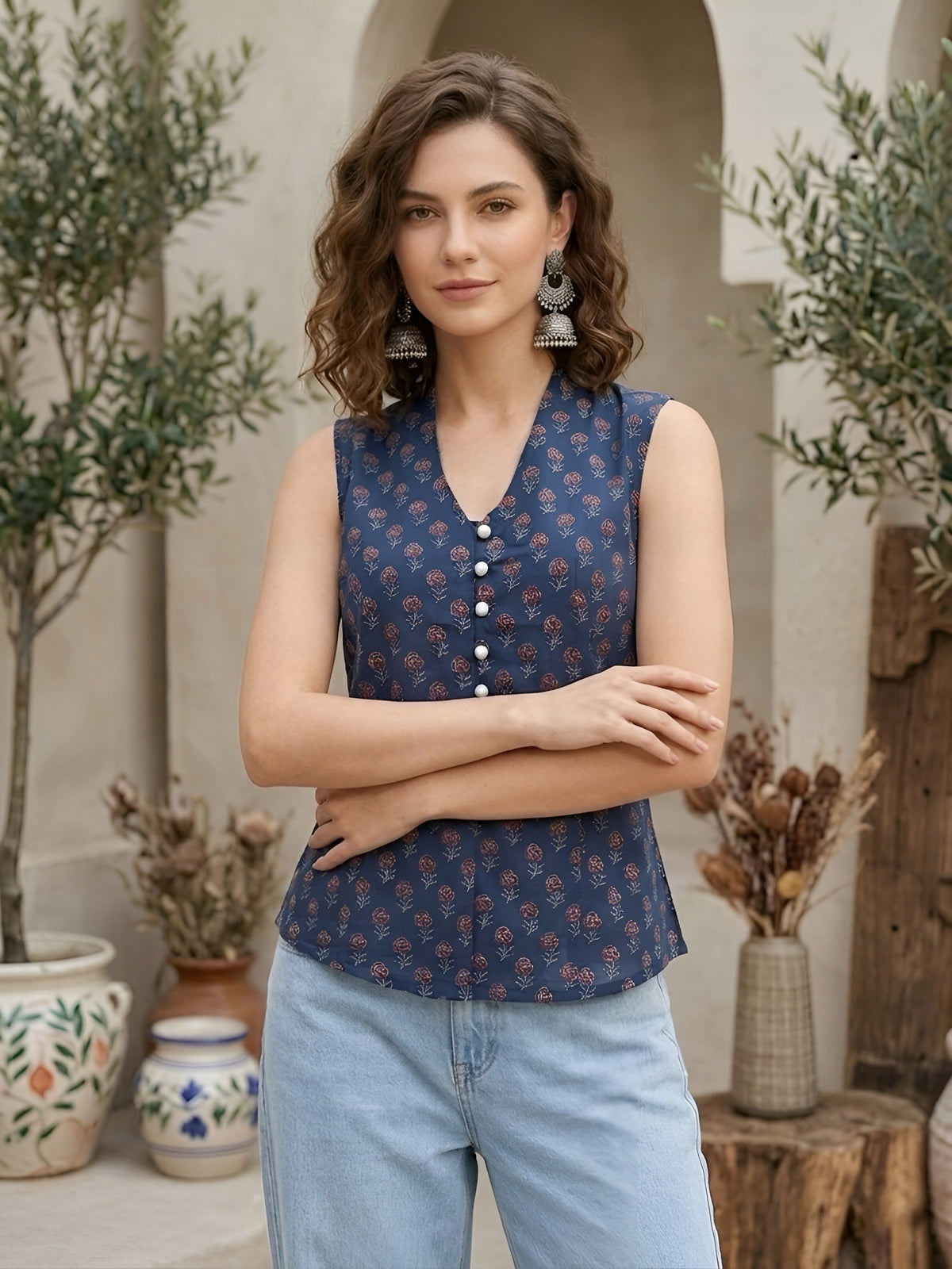 Women Blue Printed Top