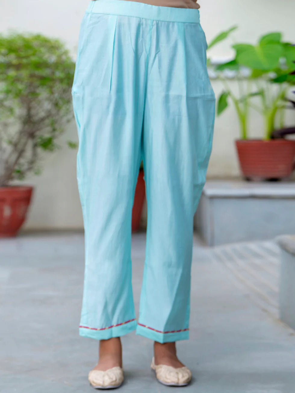 Floral Embroidered Silk Round Neck Kurta Trouser & Dupatta Set