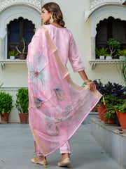 Aarna Blush Pink Embroidered Kurta Set with Embellished Dupatta