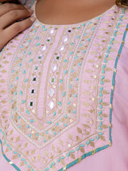Aarna Blush Pink Embroidered Kurta Set with Embellished Dupatta