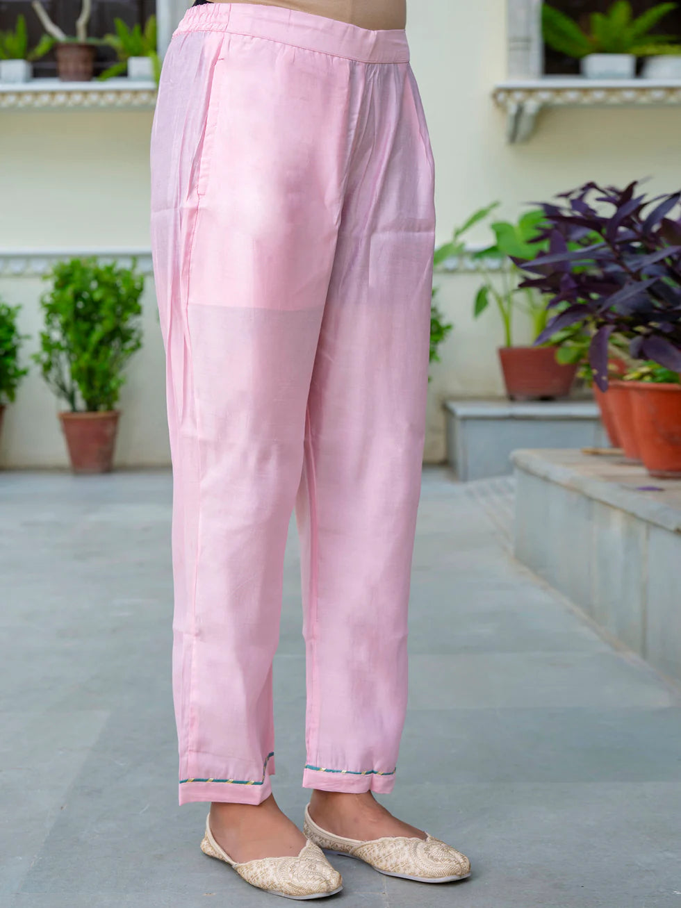 Floral Embroidered Silk Round Neck Kurta Trouser & Dupatta Set