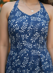 Blue Printed Stylish Back Straight Sleeveless Kurta