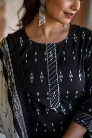 Women Black Ethnic Printed Straight Kurta With Palazzo And Dupatta