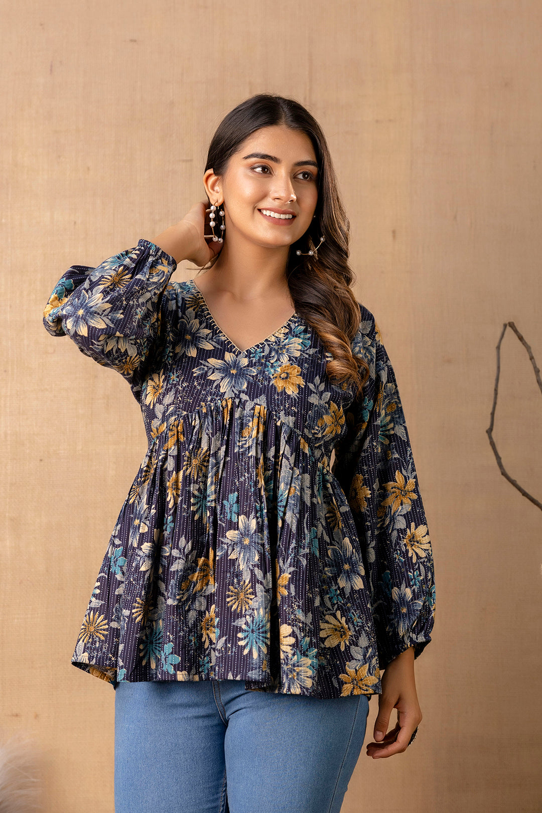 Women Navy Blue Peplum Top