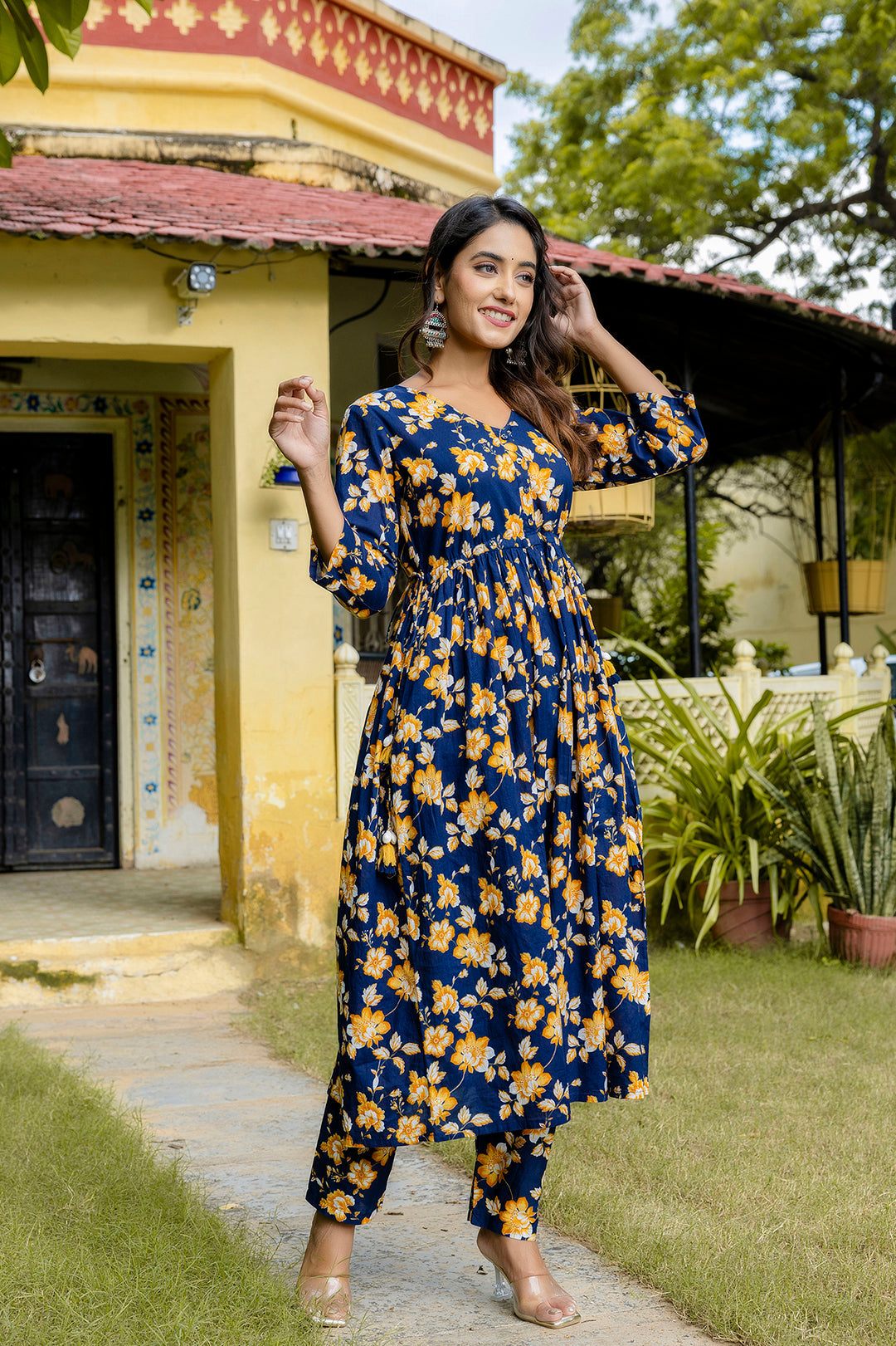 Navy Blue Anarkali Kurta Set With Dupatta For Women